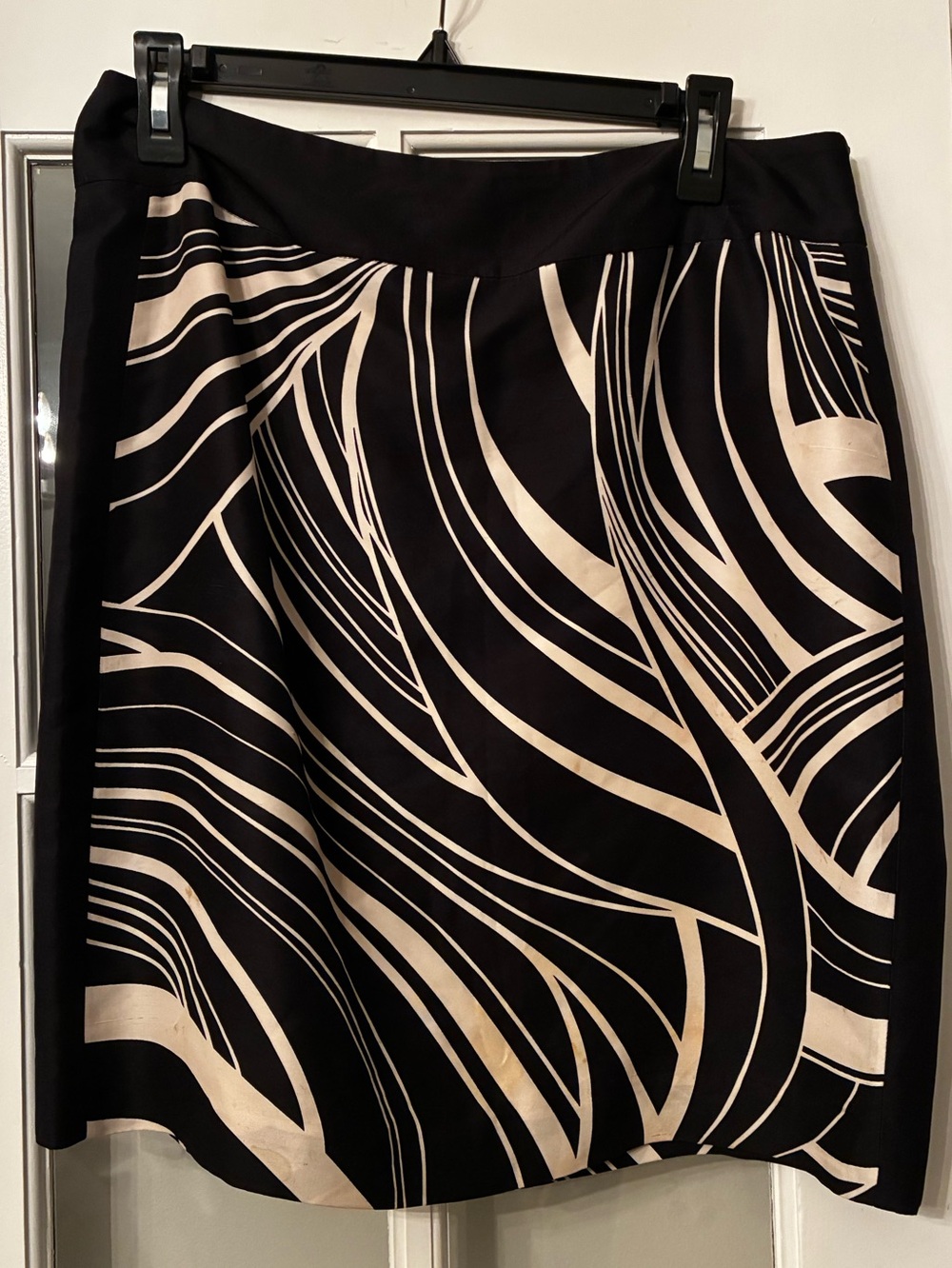 Black and Cream Patterned A-Line Skirt